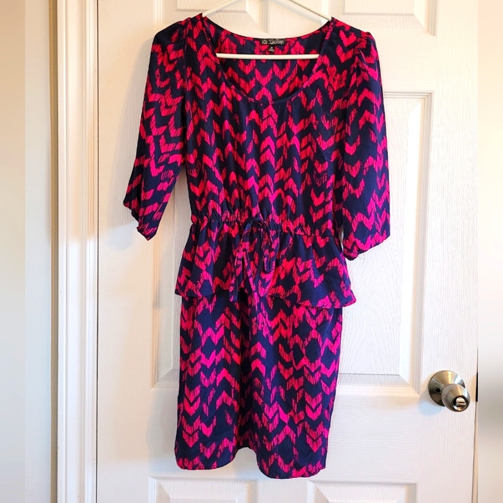 Pink and Navy Chevron Peplum Dress Size M